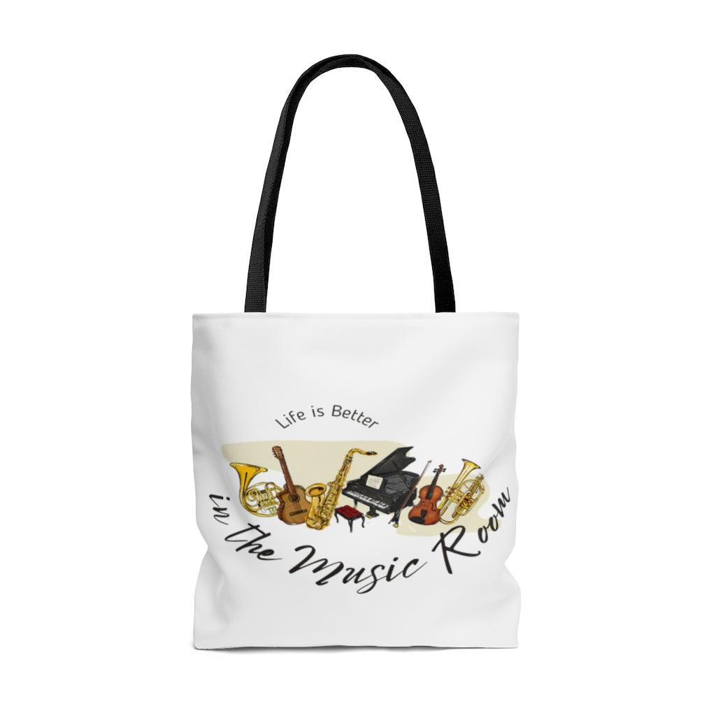 Life Is Better In The Music Room Tote Bag | Music Gifts Depot