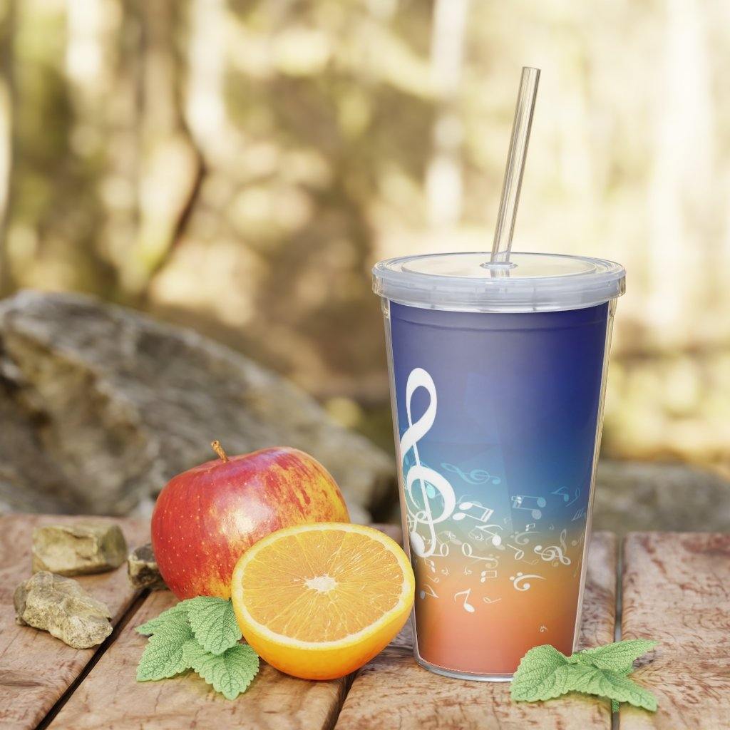 Blue Music Note Plastic Tumbler with Straw - Music Gifts Depot