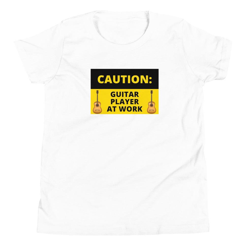Caution Guitar Player At Work Youth Kids T-Shirt - Music Gifts Depot