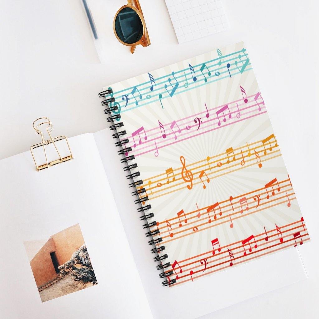 Colorful Music Note Spiral Notebook - Ruled Line - Music Gifts Depot