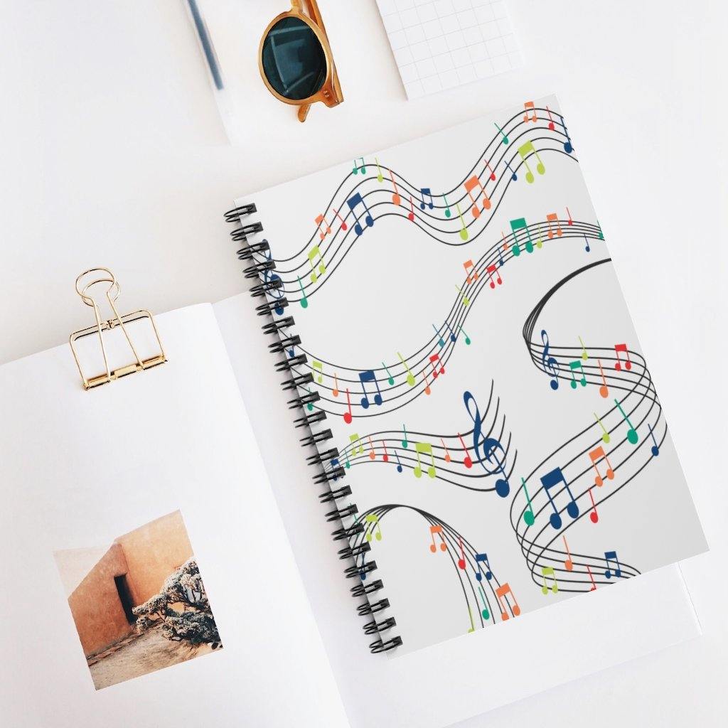 Colorful Music Note Spiral Notebook - Ruled Line - Music Gifts Depot
