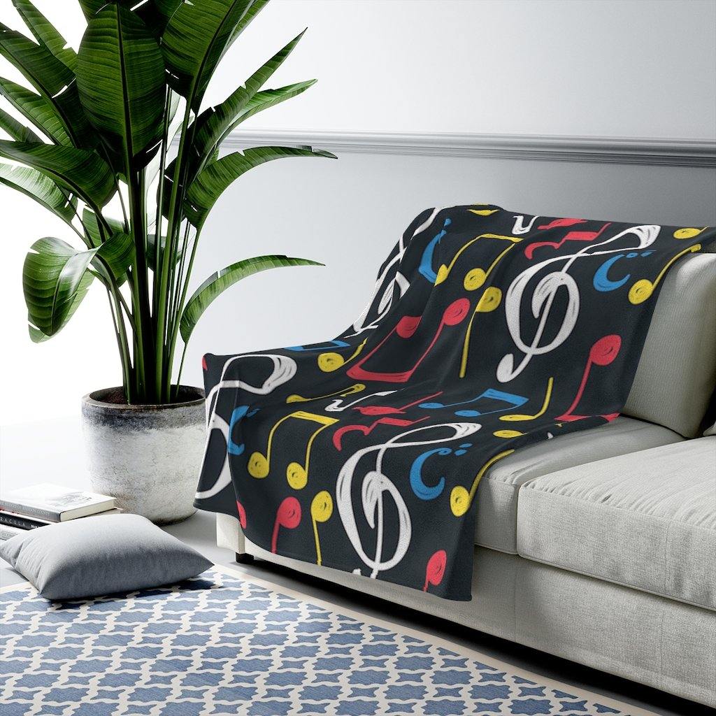Colorful Music Note Velveteen Plush Blanket - Music Gifts Depot