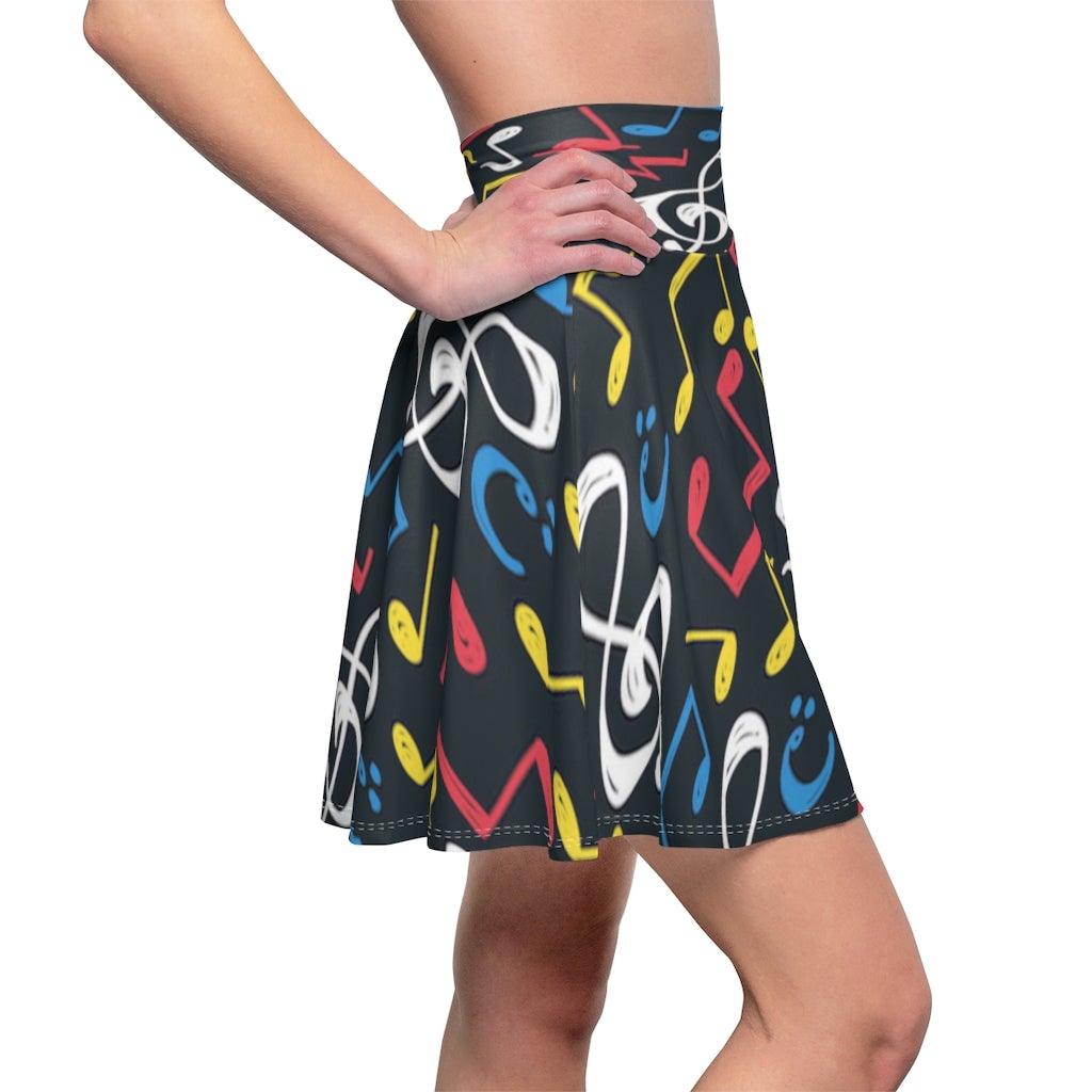 Colorful Music Note Women's Skater Skirt - Music Gifts Depot