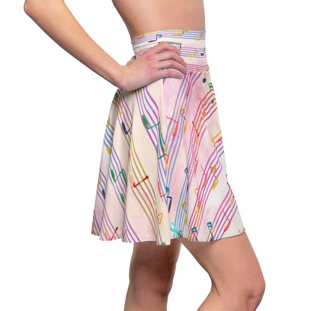 Colorful Music Note Women's Skater Skirt - Music Gifts Depot