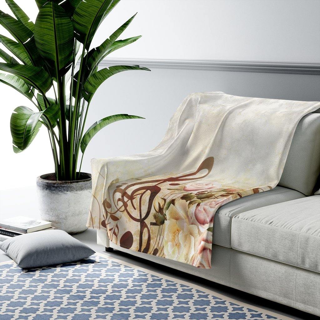 Floral Music Velveteen Plush Blanket - Music Gifts Depot