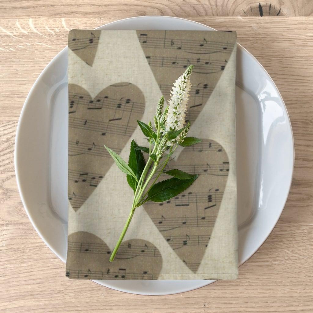 Music Note Heart Cloth Napkins Set Of 4 - Music Gifts Depot
