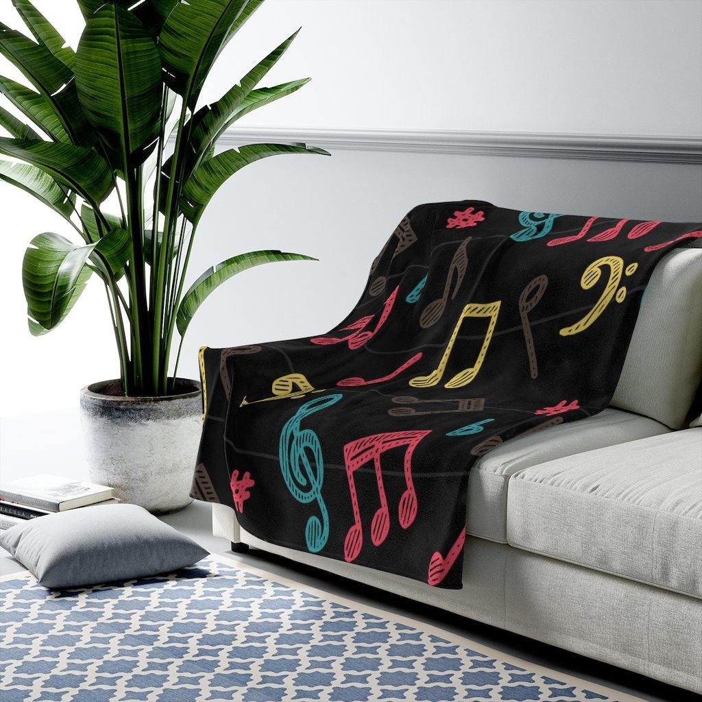 Music Note Velveteen Plush Blanket - Music Gifts Depot