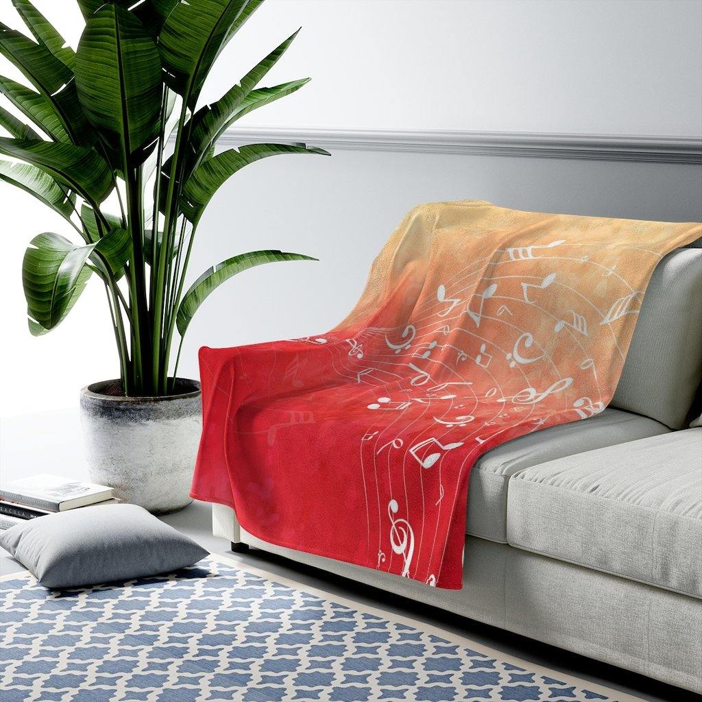 Red Music Note Velveteen Plush Blanket - Music Gifts Depot