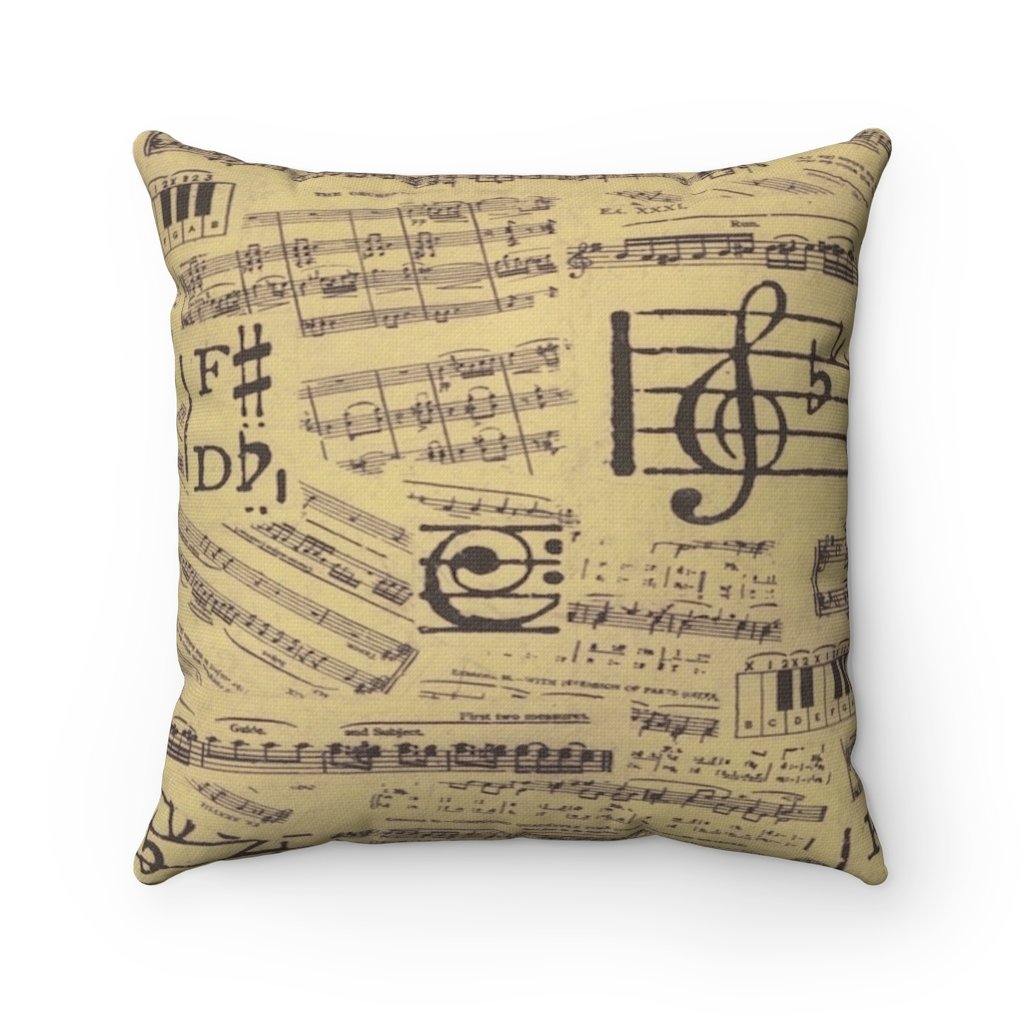 Vintage Music Note Square Pillow - Music Gifts Depot