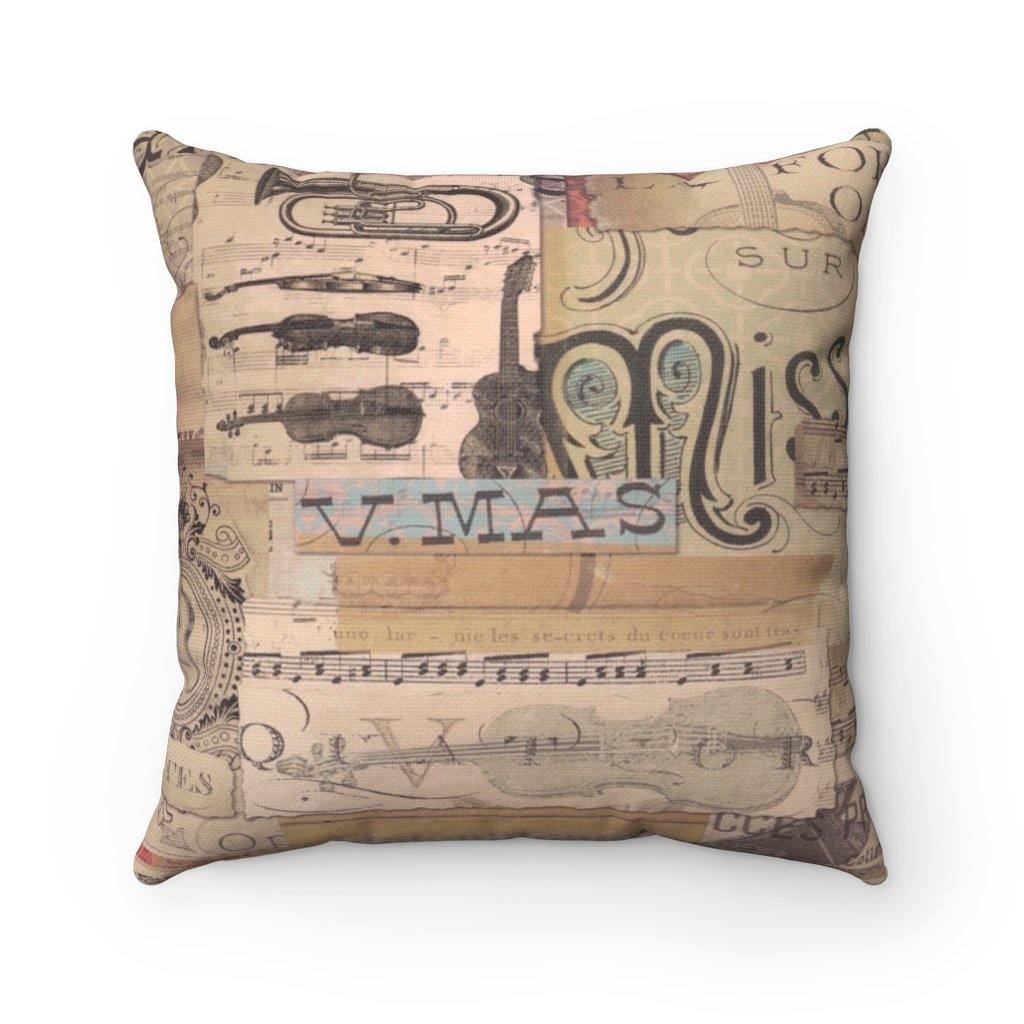 Vintage Music Square Pillow - Music Gifts Depot