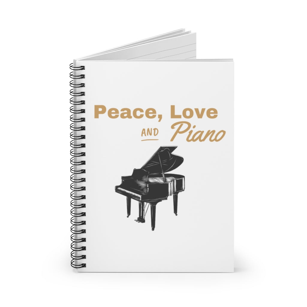 Peace, Love And Piano Spiral Notebook - Ruled Line | Music Gifts Depot