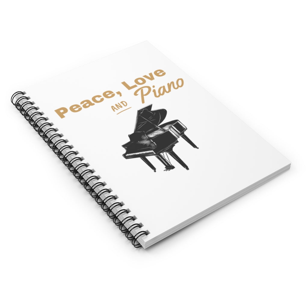 Peace, Love And Piano Spiral Notebook - Ruled Line | Music Gifts Depot