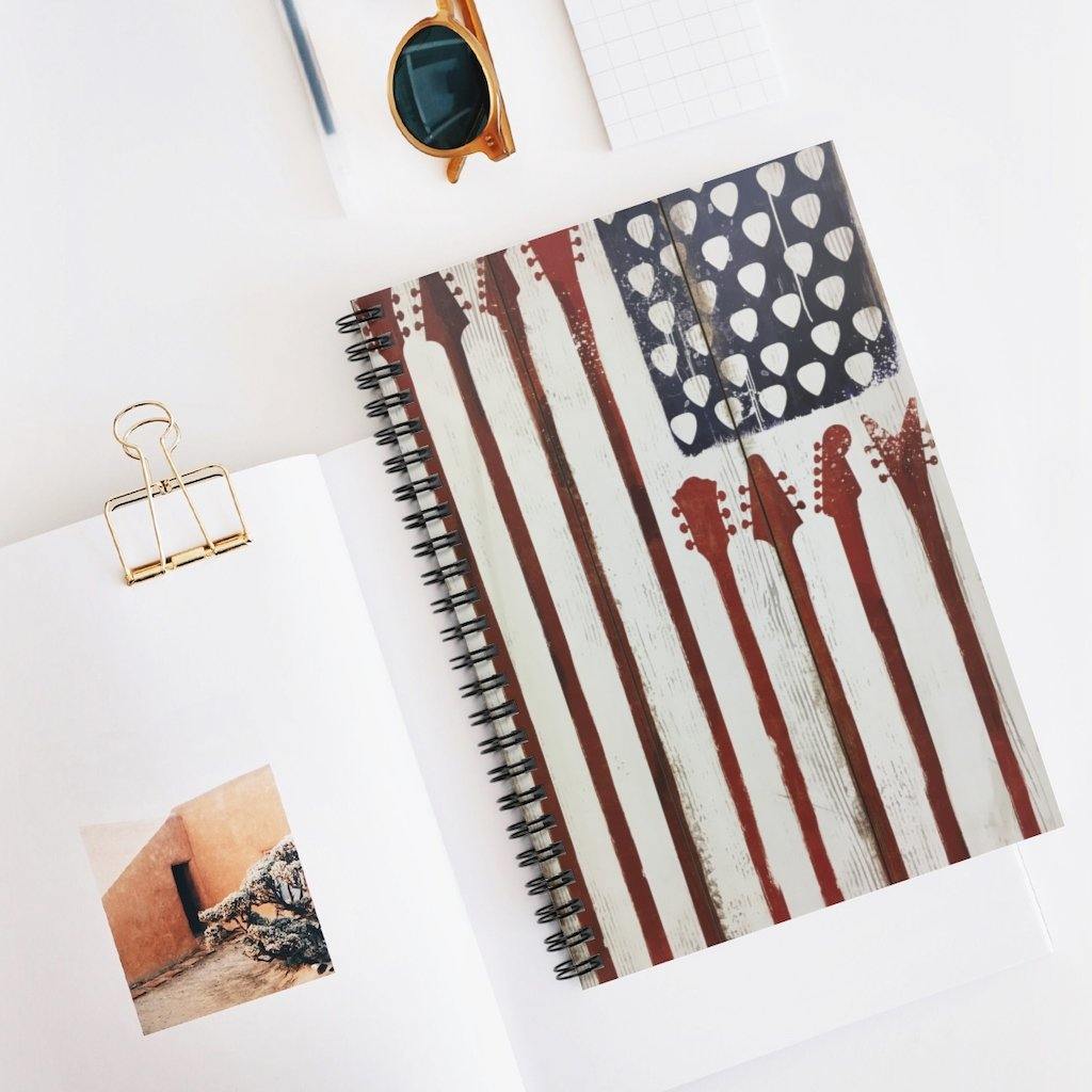 American Flag Guitar Spiral Notebook - Ruled Line - Music Gifts Depot