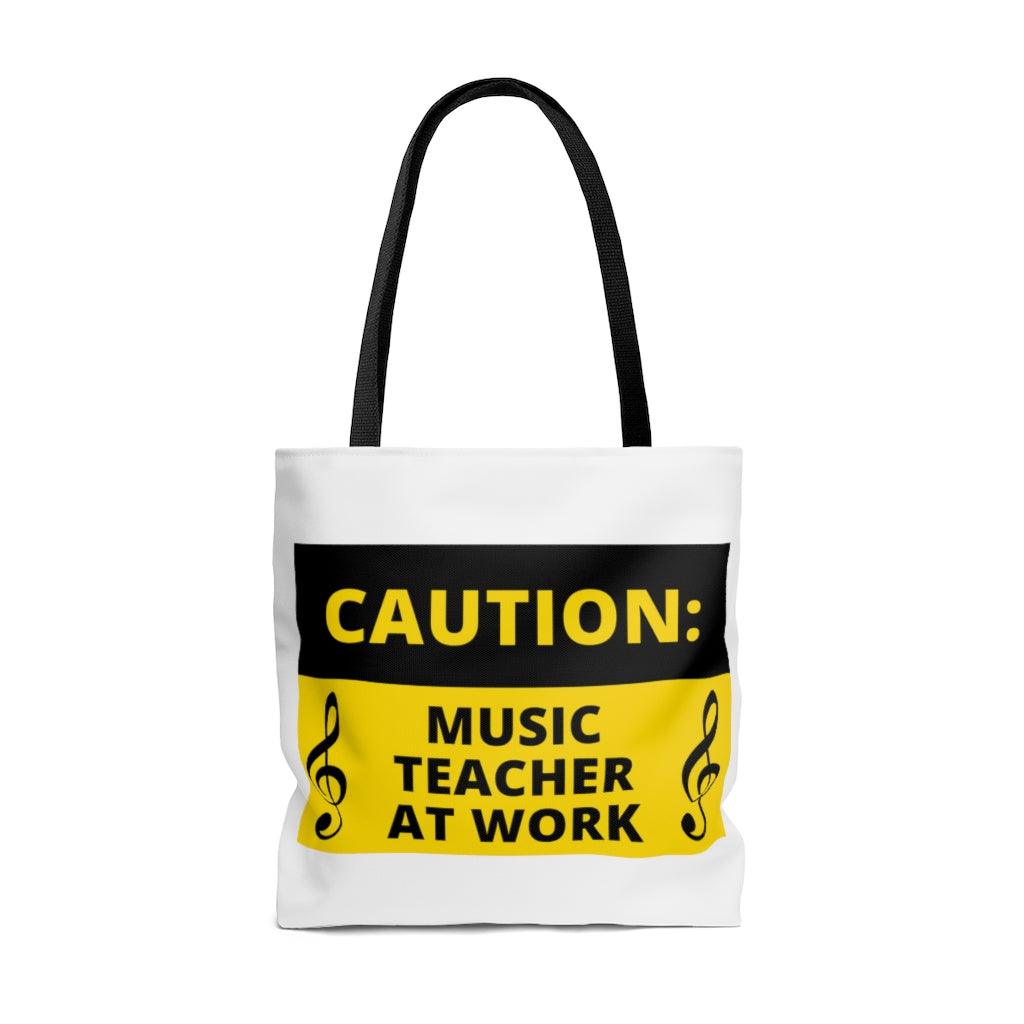 Caution Music Teacher At Work Tote Bag | Music Gifts Depot