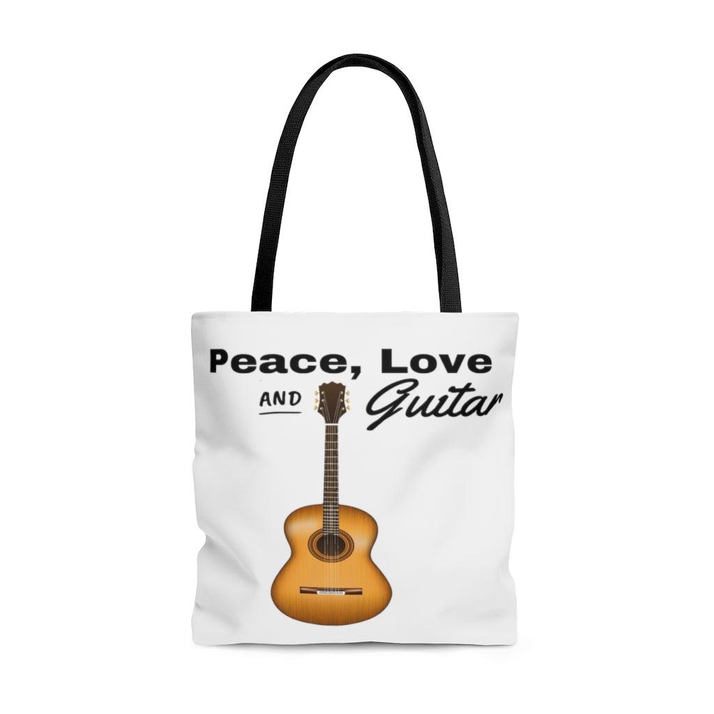 Peace, Love and Guitar Tote Bag | Music Gifts Depot