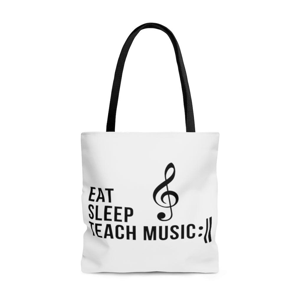 Eat Sleep Teach Music Repeat Tote Bag | Music Gifts Depot