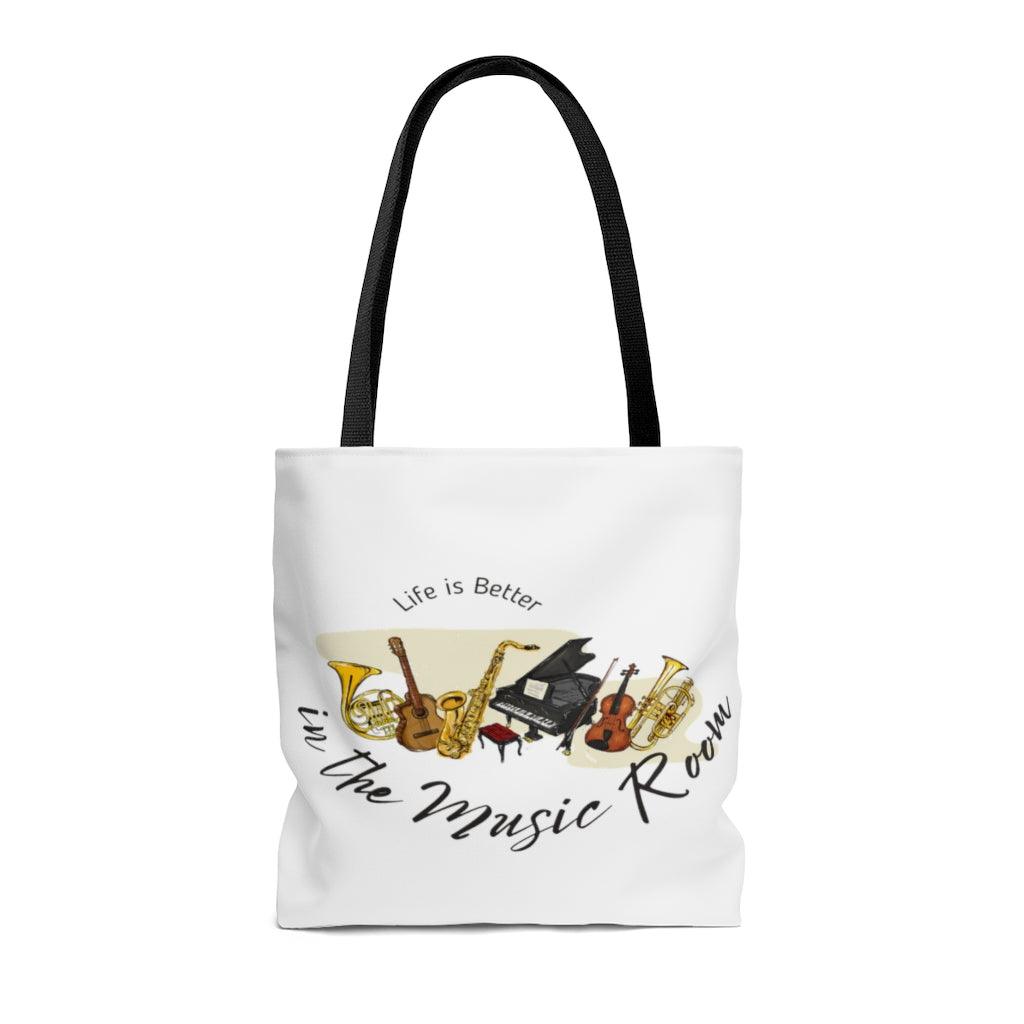 Life Is Better In The Music Room Tote Bag | Music Gifts Depot