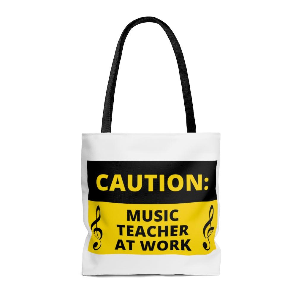 Caution Music Teacher At Work Tote Bag | Music Gifts Depot