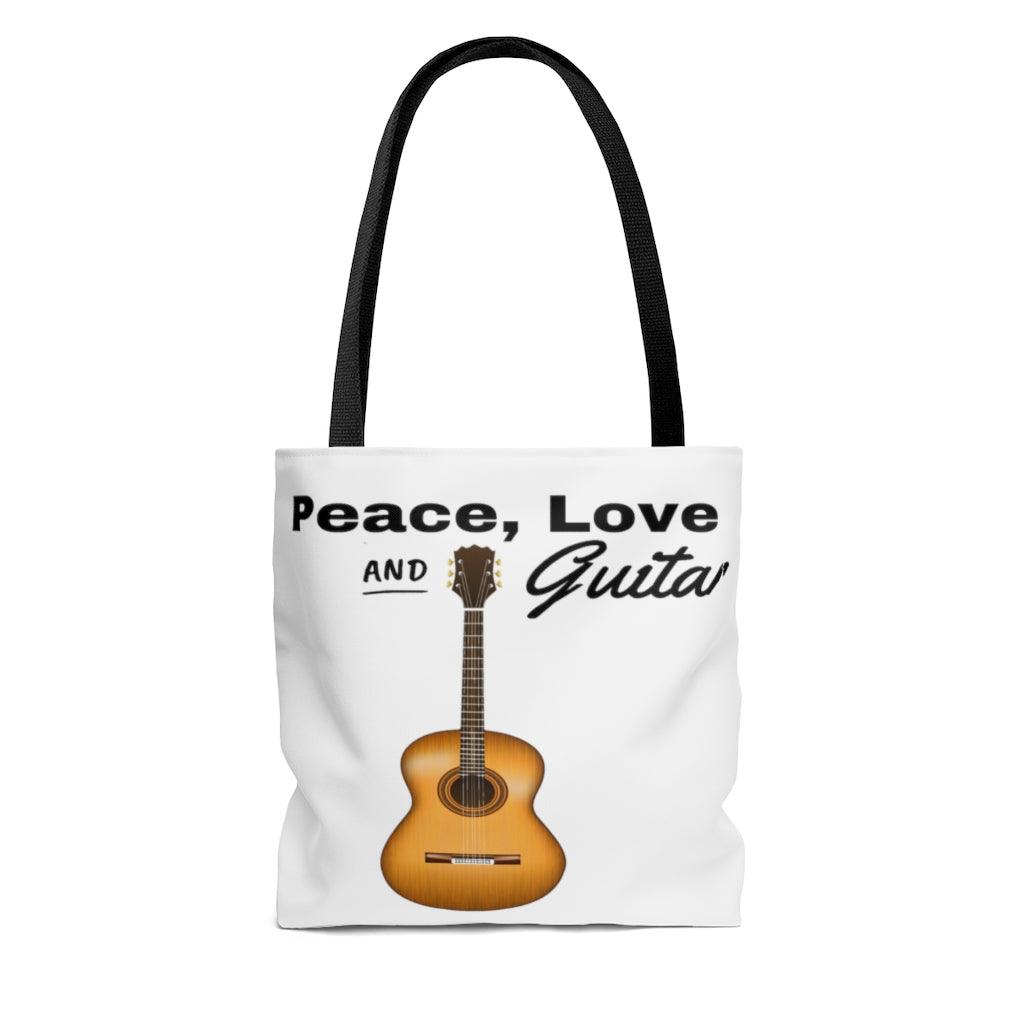 Peace, Love and Guitar Tote Bag | Music Gifts Depot