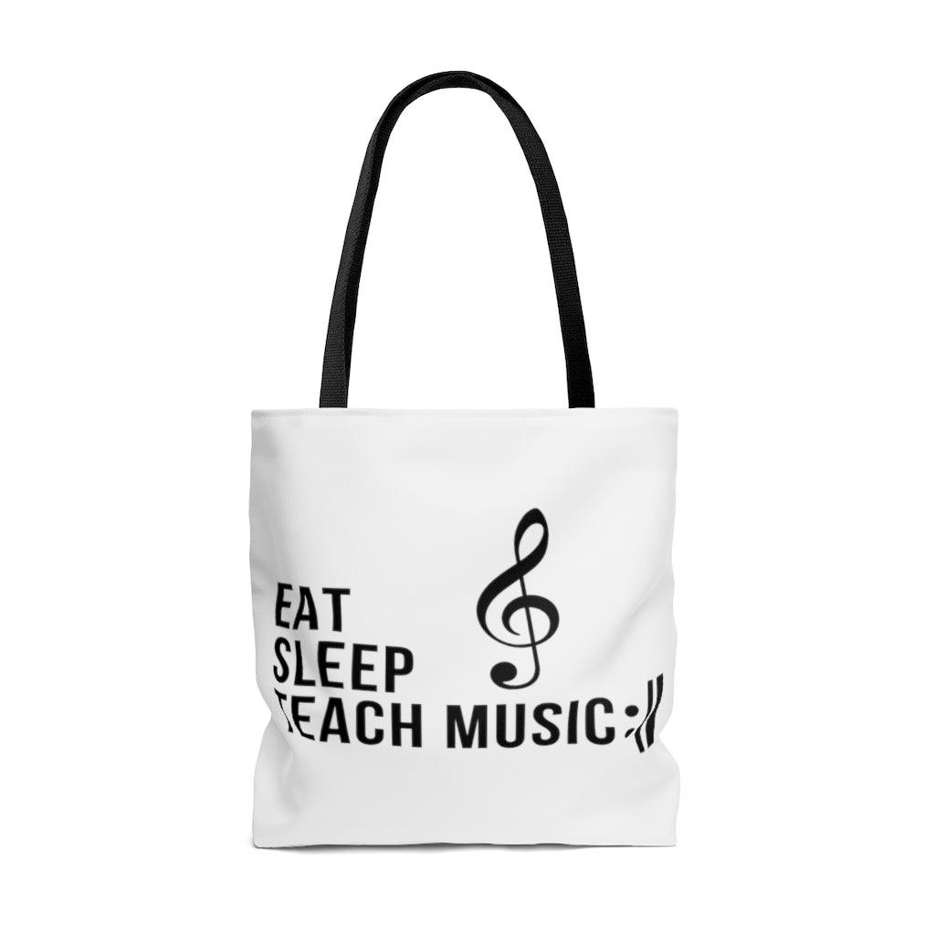 Eat Sleep Teach Music Repeat Tote Bag | Music Gifts Depot