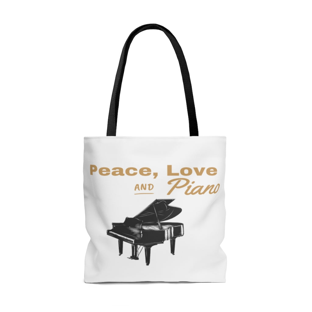 Peace Love And Piano Tote Bag | Music Gifts Depot