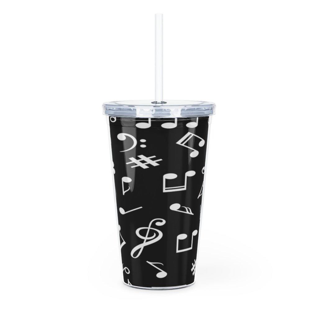 Black Music Note Plastic Tumbler with Straw - Music Gifts Depot