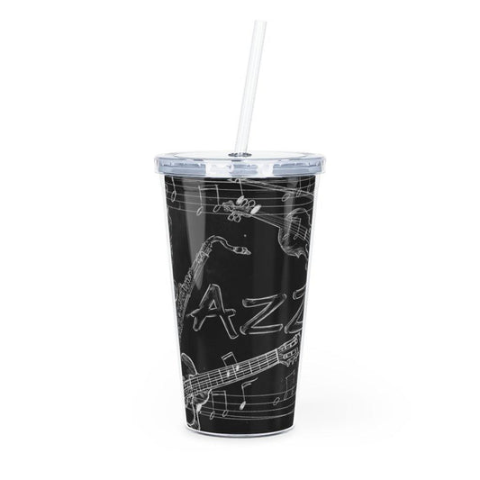 Black Music Note Plastic Tumbler with Straw - Music Gifts Depot