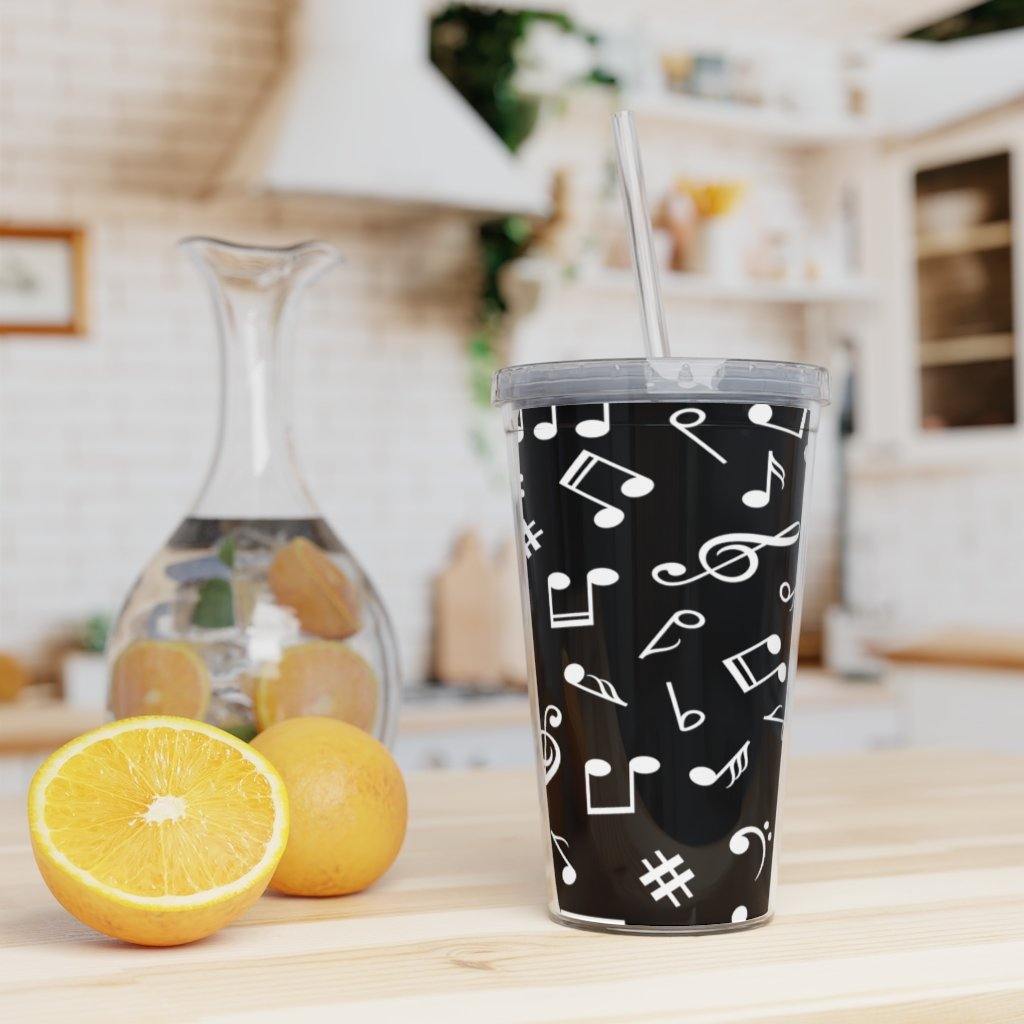 Black Music Note Plastic Tumbler with Straw - Music Gifts Depot