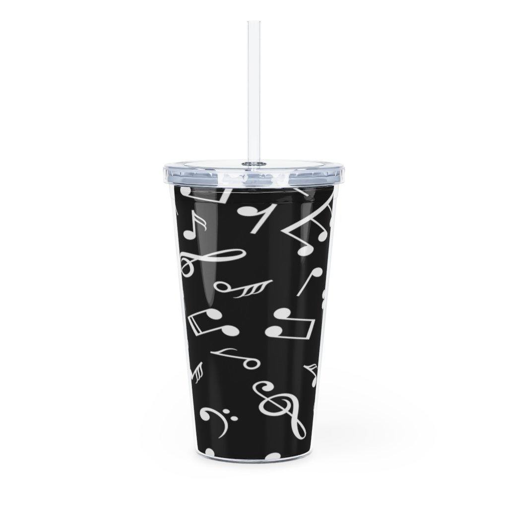 Black Music Note Plastic Tumbler with Straw - Music Gifts Depot