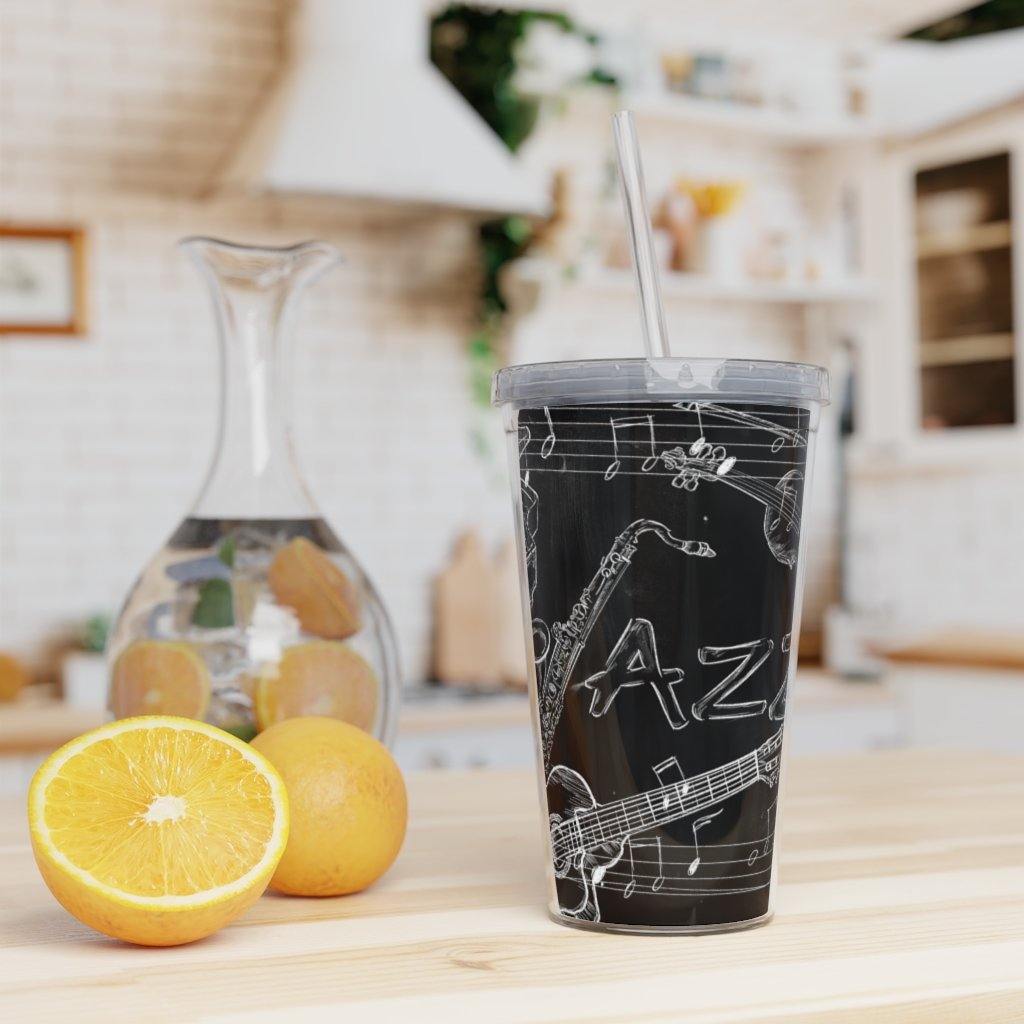 Black Music Note Plastic Tumbler with Straw - Music Gifts Depot
