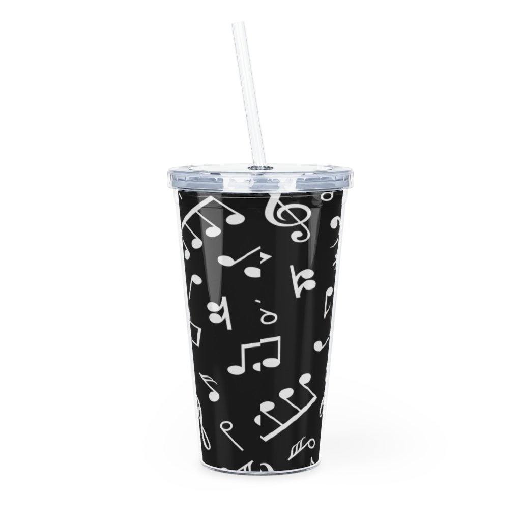 Black Music Note Plastic Tumbler with Straw - Music Gifts Depot
