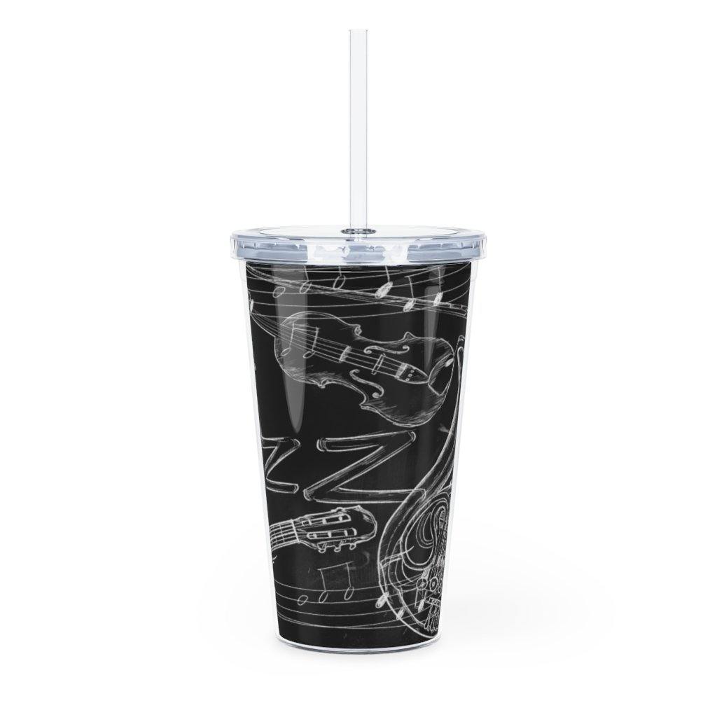 Black Music Note Plastic Tumbler with Straw - Music Gifts Depot