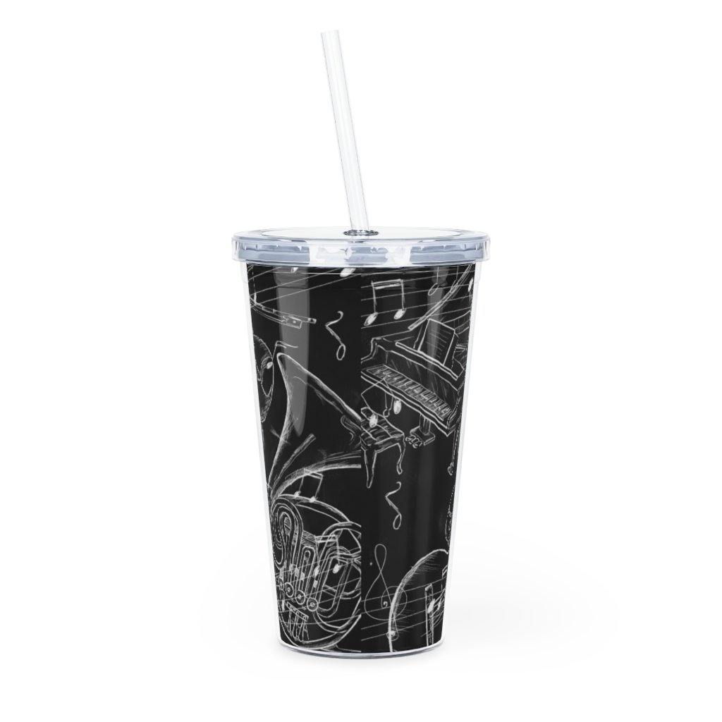 Black Music Note Plastic Tumbler with Straw - Music Gifts Depot