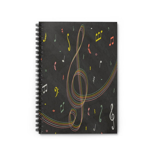 Black Music Note Spiral Notebook - Ruled Line - Music Gifts Depot