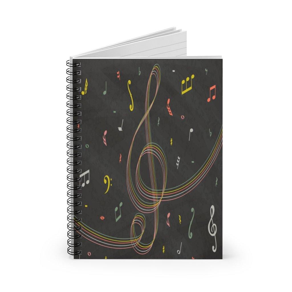 Black Music Note Spiral Notebook - Ruled Line - Music Gifts Depot