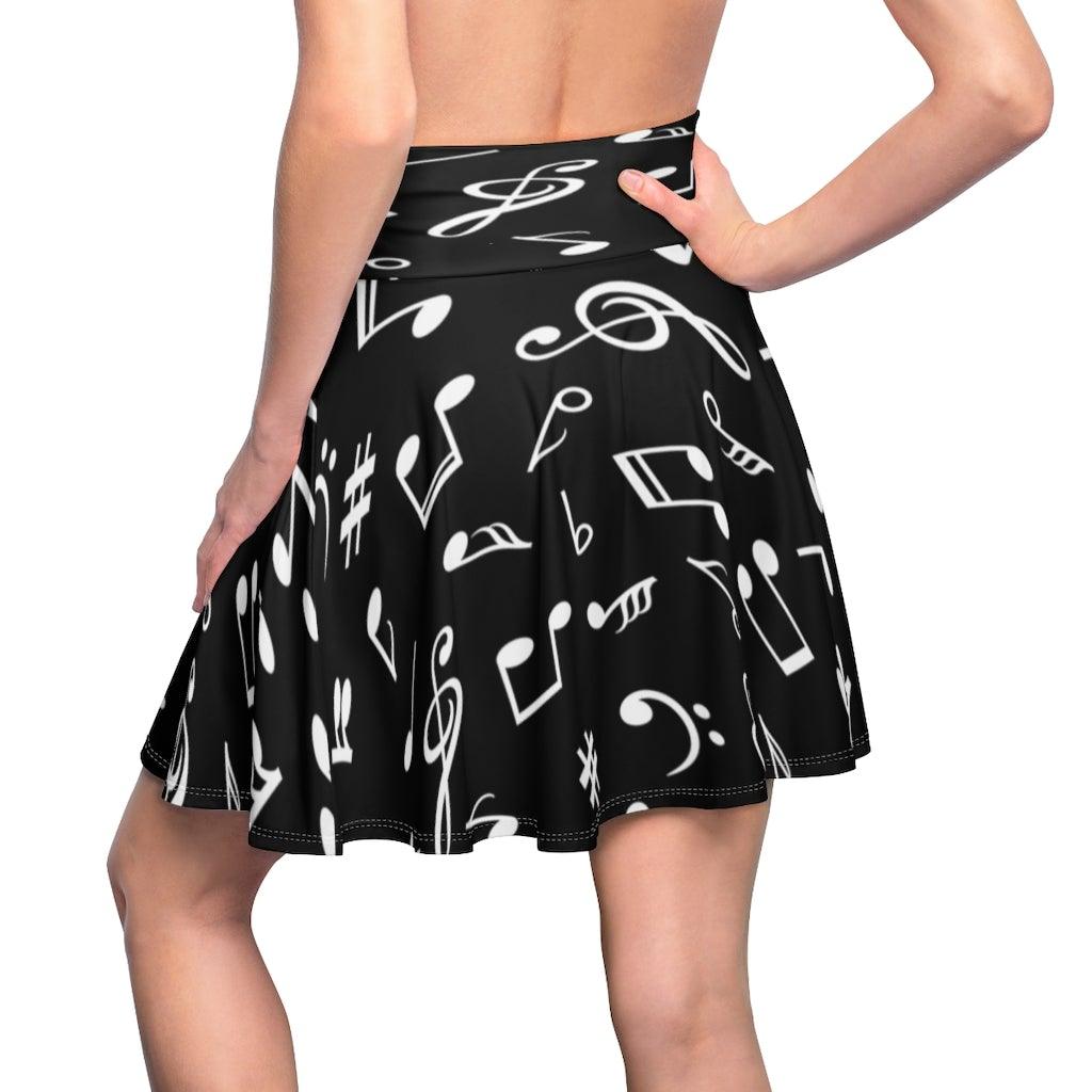 Black Music Note Women's Skater Skirt - Music Gifts Depot