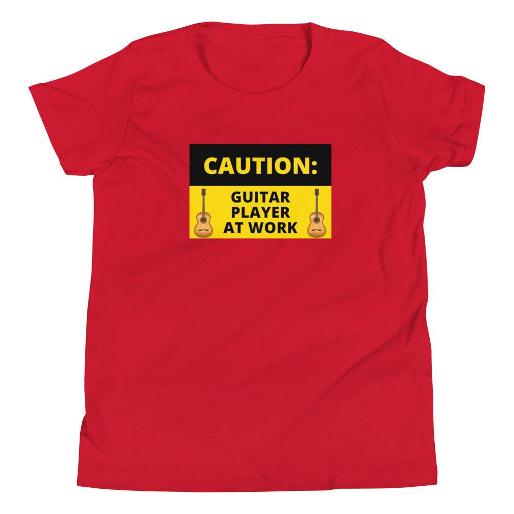 Caution Guitar Player At Work Youth Kids T-Shirt - Music Gifts Depot