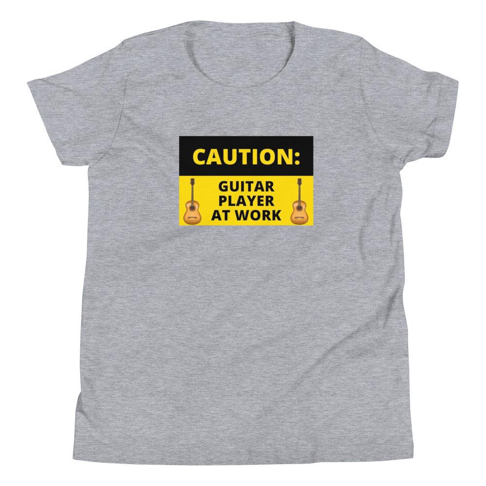 Caution Guitar Player At Work Youth Kids T-Shirt - Music Gifts Depot