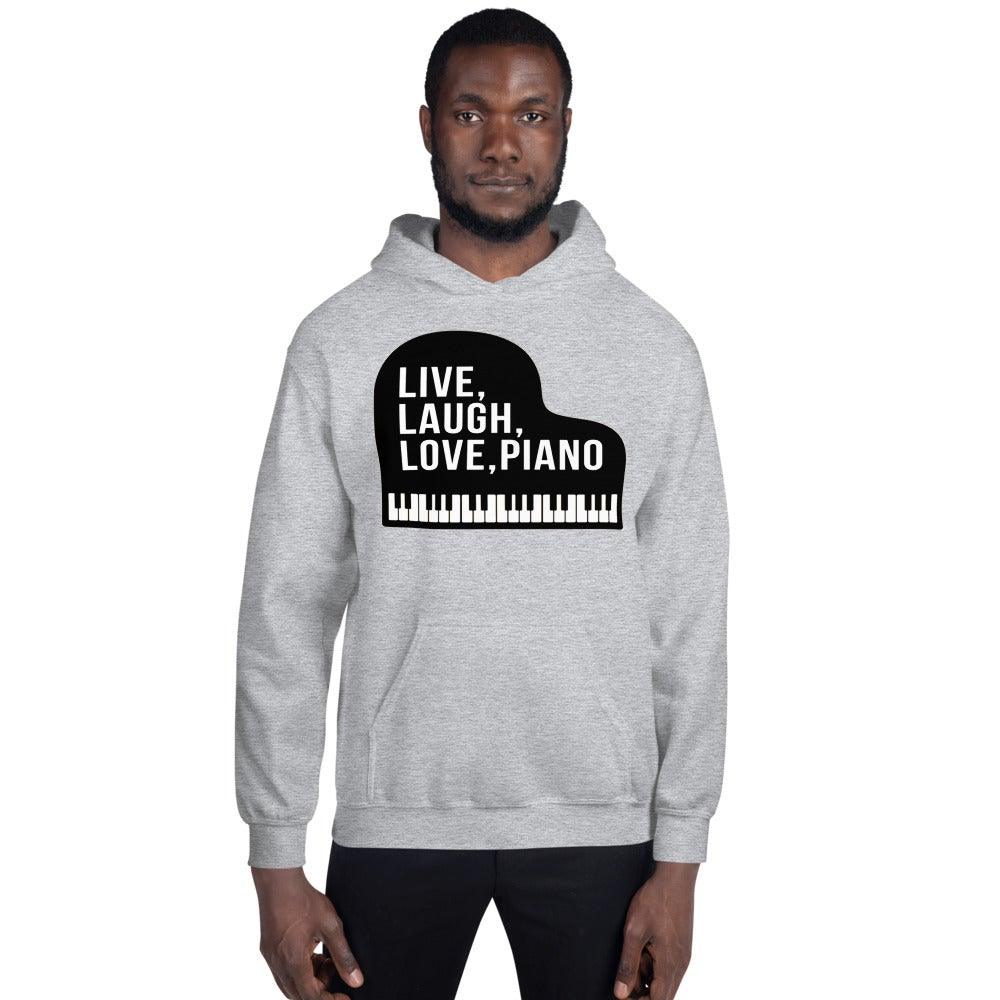 Live Laugh Love Piano Hoodie - Music Gifts Depot