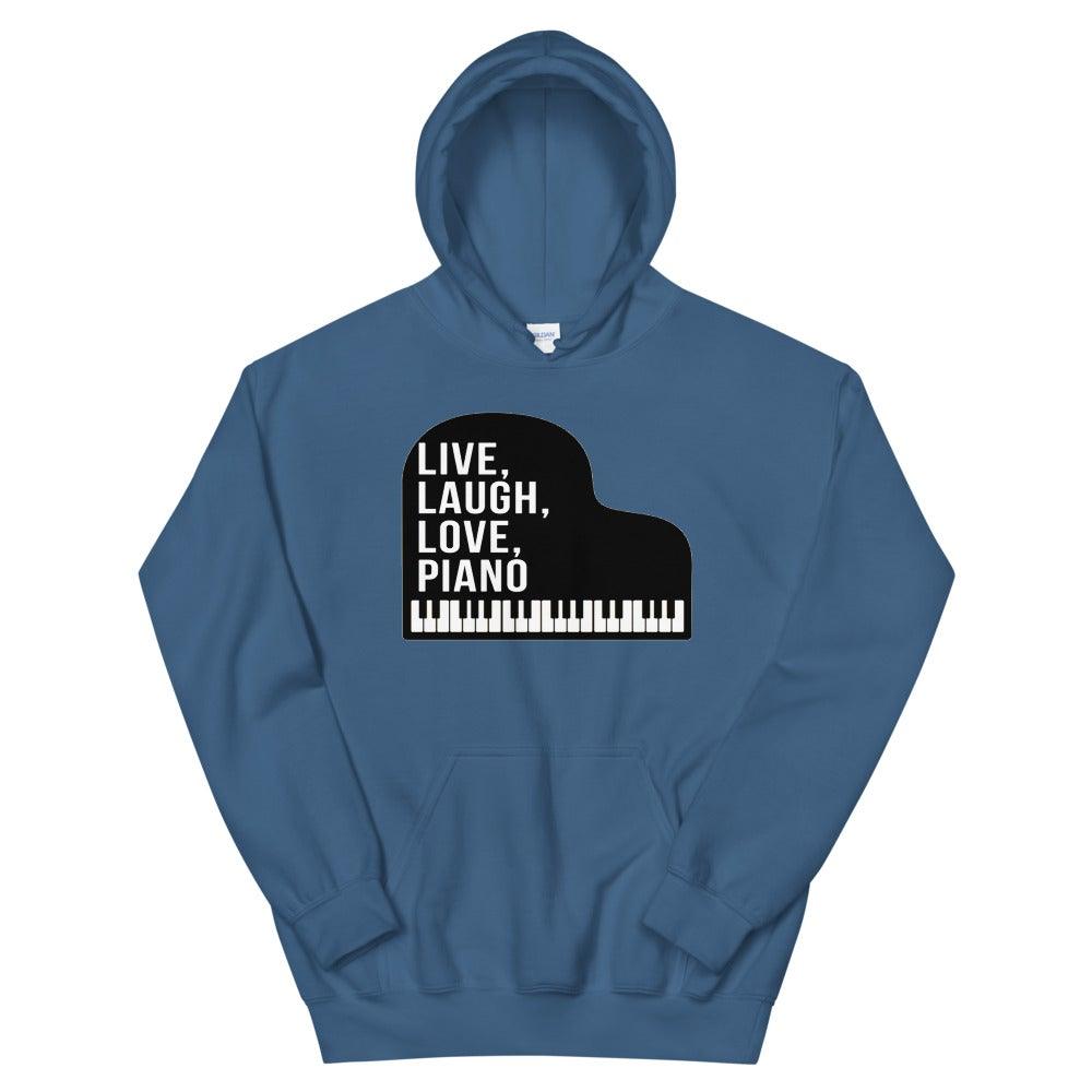 Live, Laugh, Love, Piano Hoodie - Music Gifts Depot