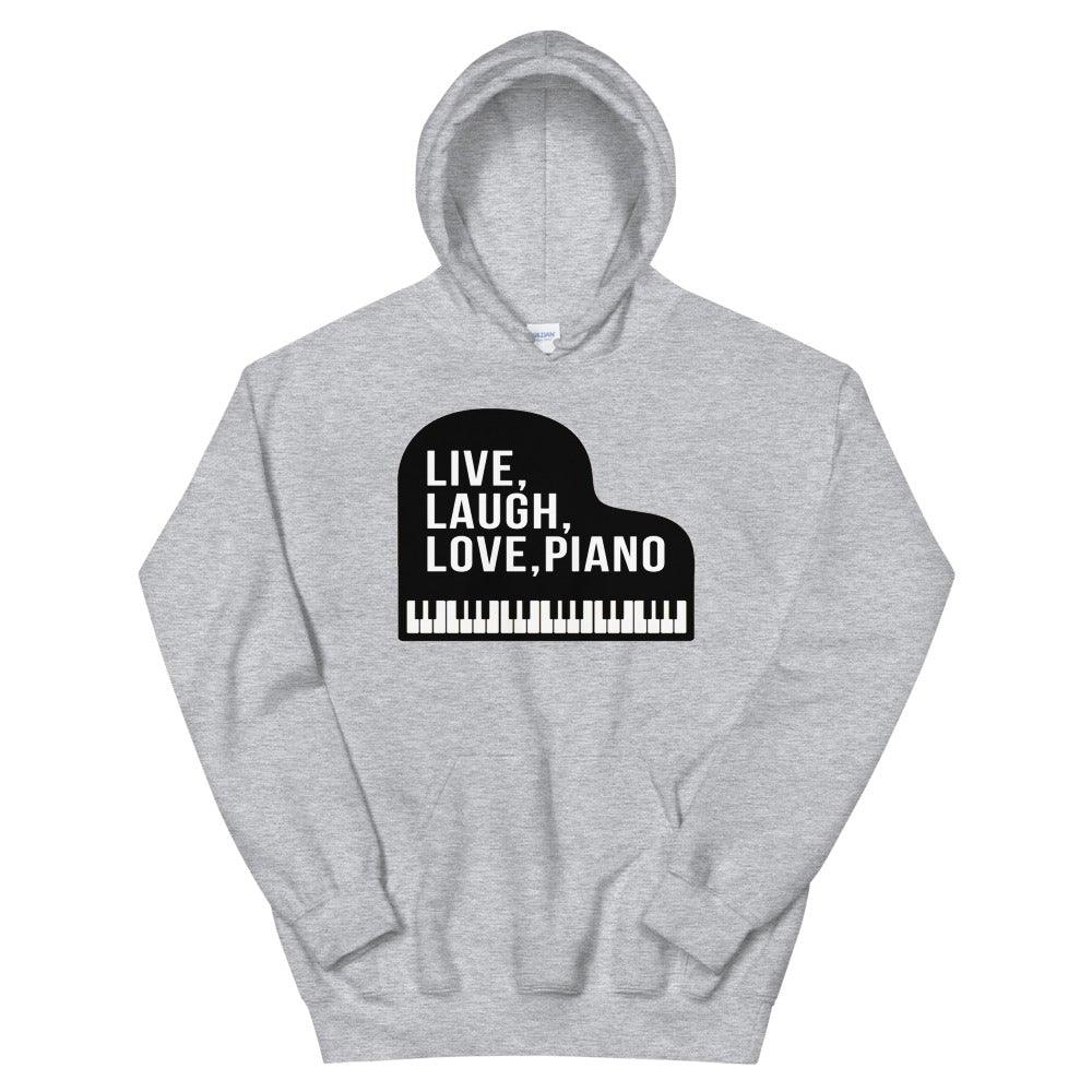 Live Laugh Love Piano Hoodie - Music Gifts Depot