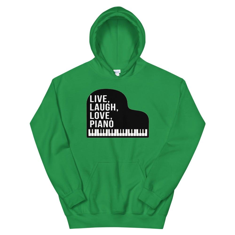 Live, Laugh, Love, Piano Hoodie - Music Gifts Depot