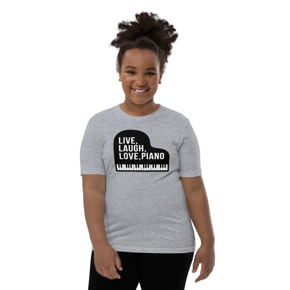 Live Laugh Love Piano Youth Kids T-Shirt - Music Gifts Depot
