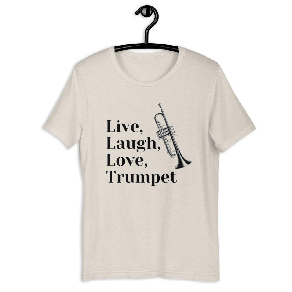 Live, Laugh, Love, Trumpet T-Shirt - Music Gifts Depot