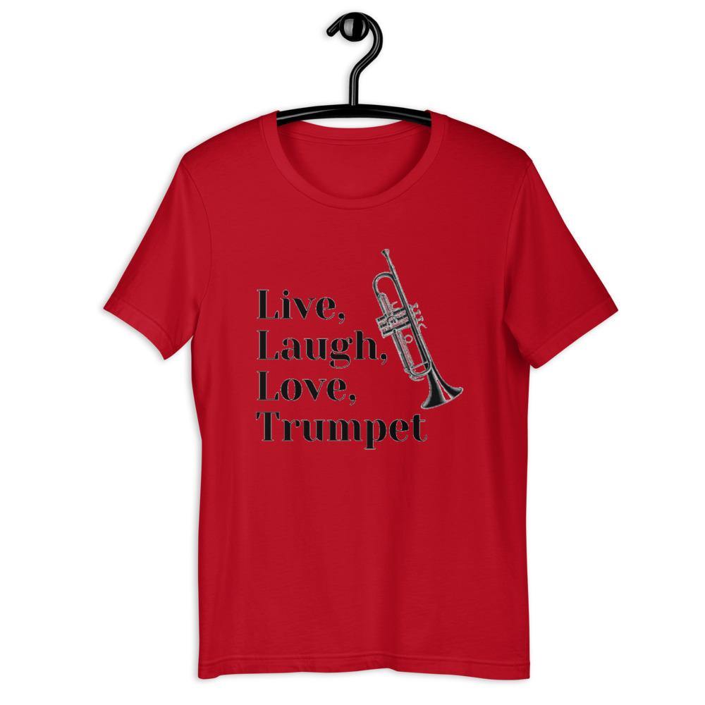 Live, Laugh, Love, Trumpet T-Shirt - Music Gifts Depot