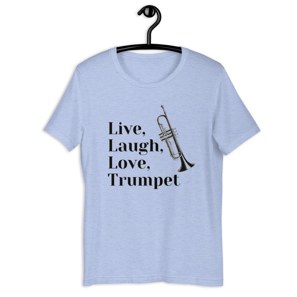 Live, Laugh, Love, Trumpet T-Shirt - Music Gifts Depot