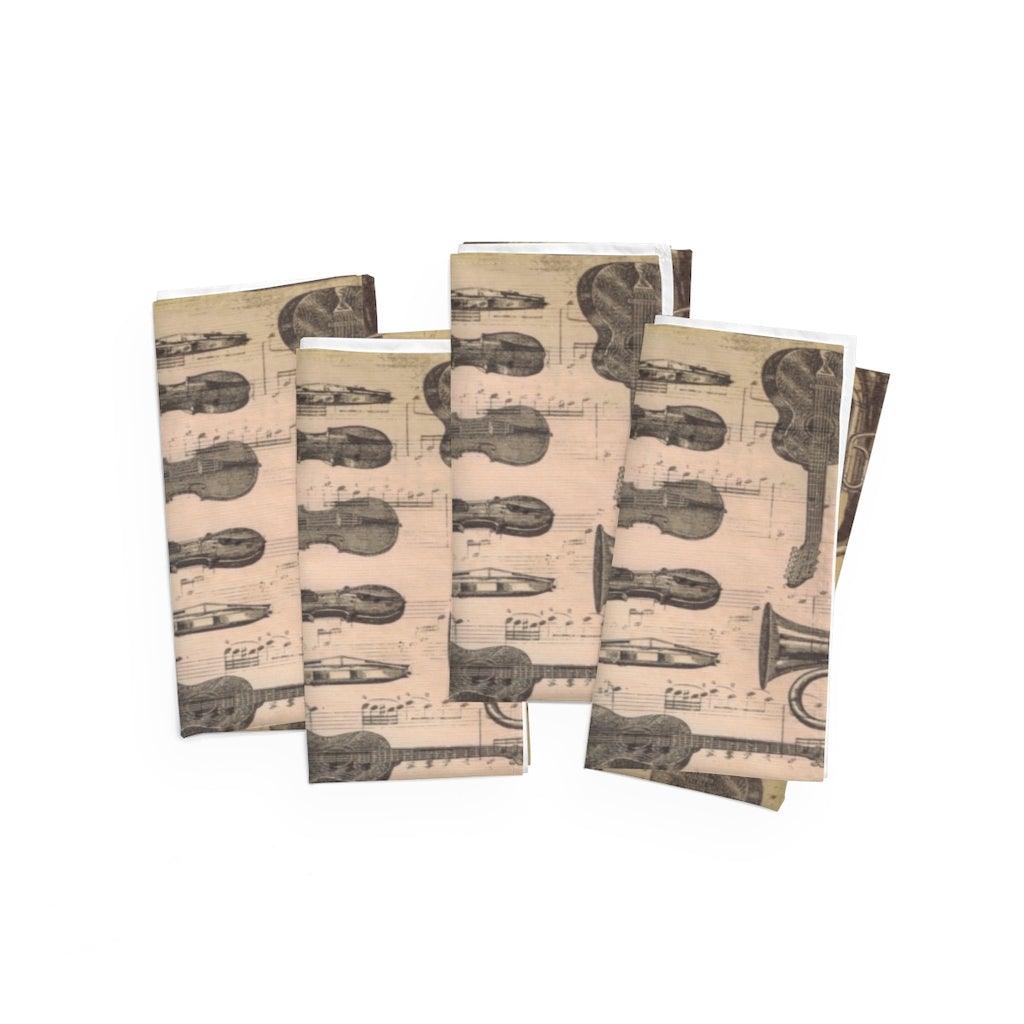 Music Note and Instrument Cloth Napkins Set Of 4 - Music Gifts Depot