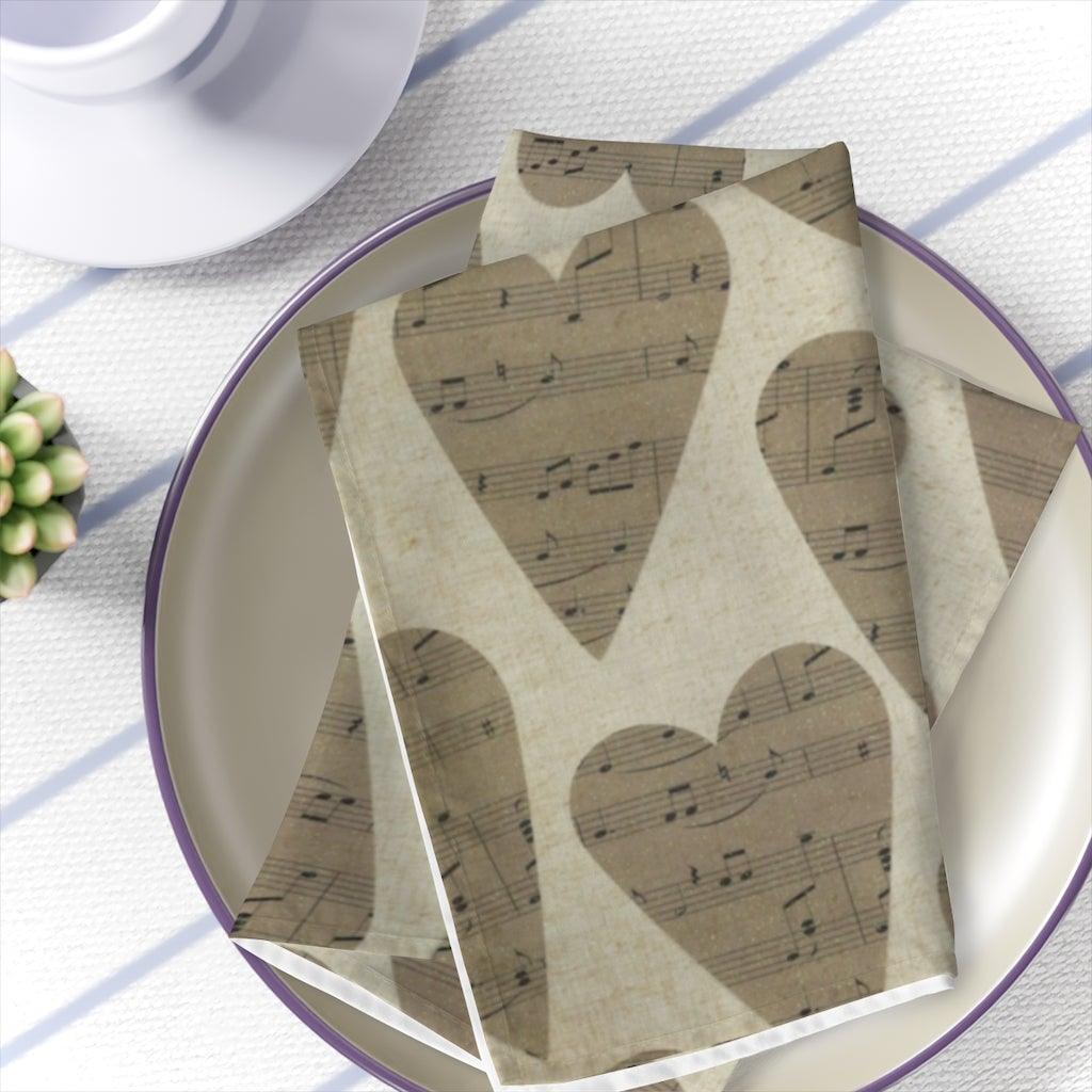 Music Note Heart Cloth Napkins Set Of 4 - Music Gifts Depot