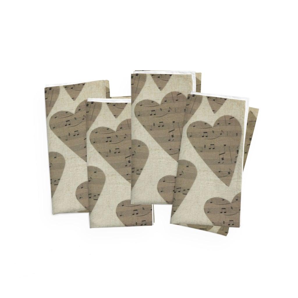 Music Note Heart Cloth Napkins Set Of 4 - Music Gifts Depot