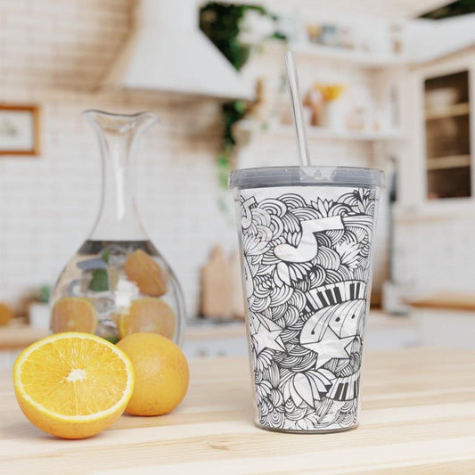 Music Note Plastic Tumbler with Straw - Music Gifts Depot